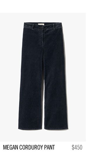 Dark corduroy pants labeled 