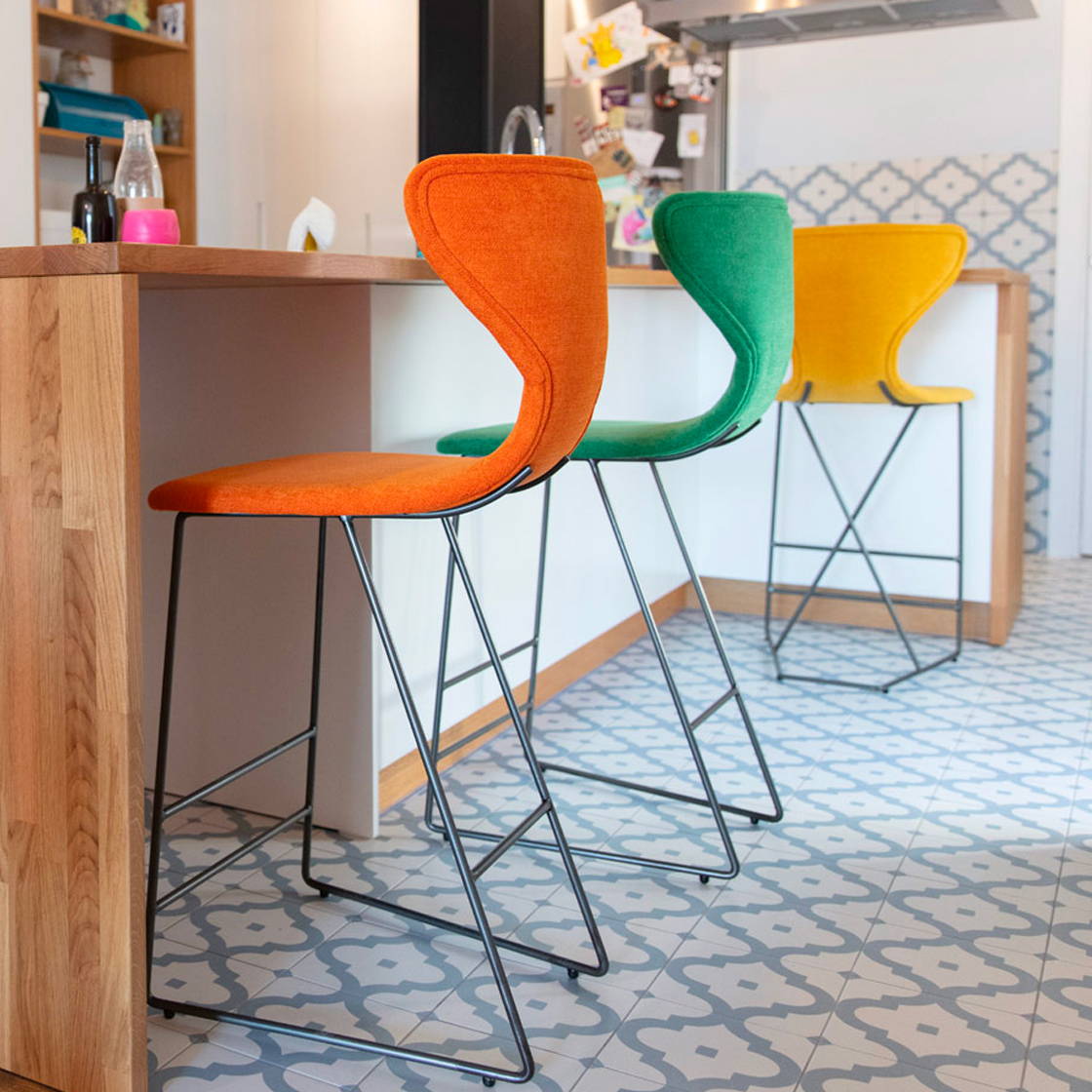 Green & Yellow Fabric Bar Stools