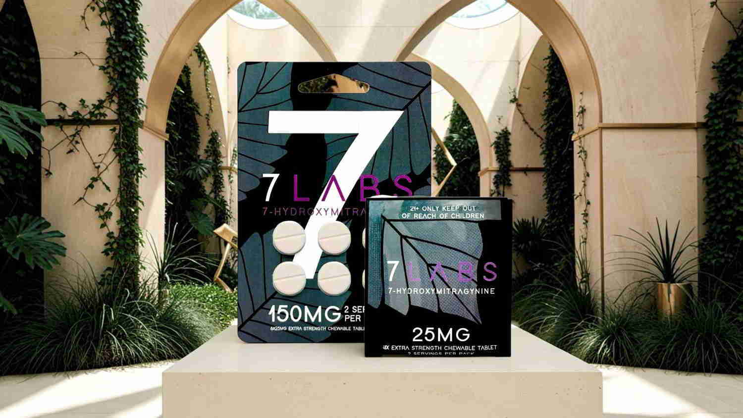 Two packages of products displayed in a decorative indoor setting.