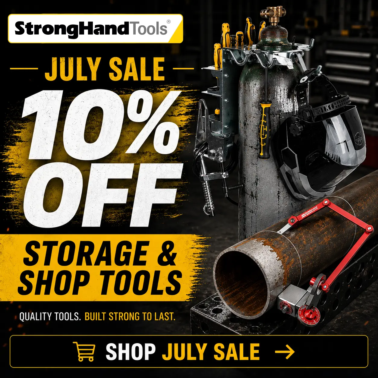 July sale: 10% off storage and shop tools from StrongHand Tools.