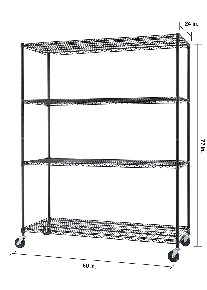 Dimensions listed for trinity 4-tier wire shelving rack