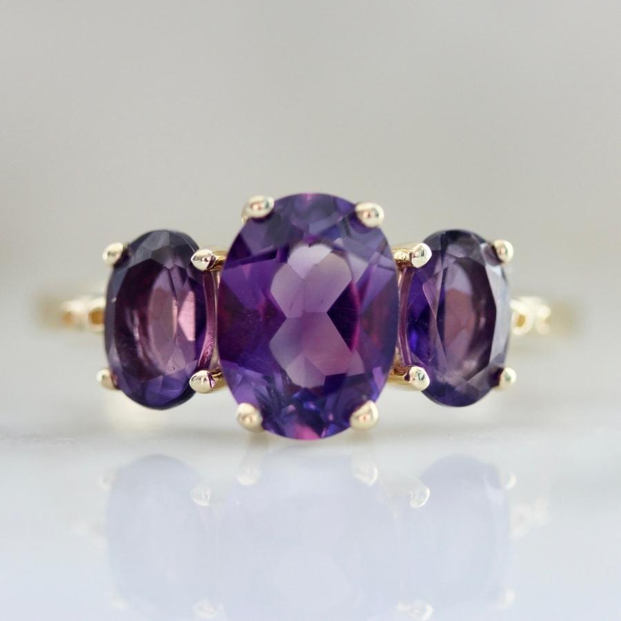 three stone amethyst ring
