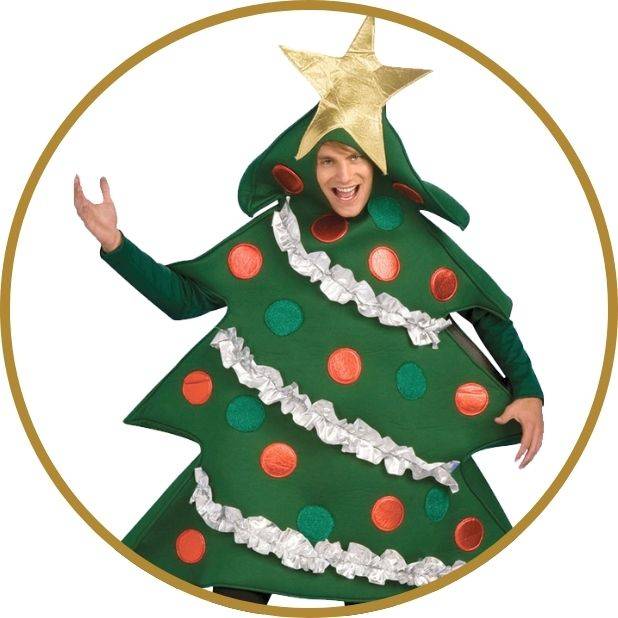 Man in Christmas tree costume