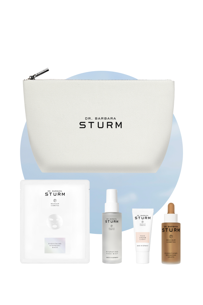 Cosmetic products and a pouch from Dr. Barbara Sturm.