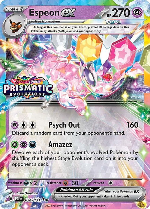Espeon EX Pokémon card with abilities Psych Out and Amaze.