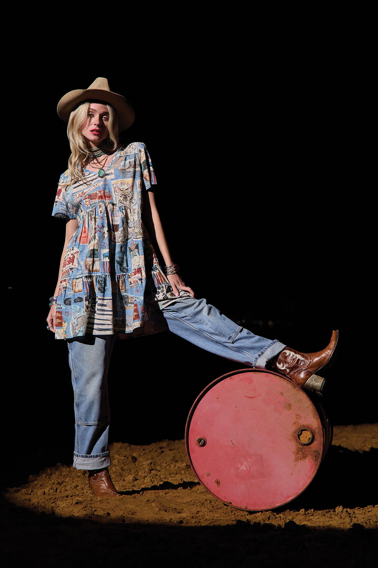 Haley wearing the Sea to Shining Sea Dress with Vintage Carhartts! 