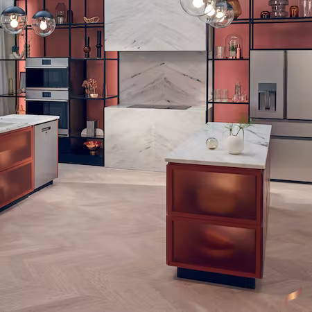Modern glass appliances in a contemporary kitchen 