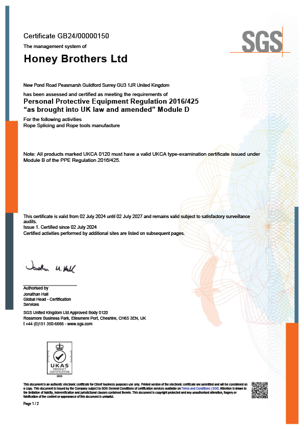 Certificate document for Honey Brothers Ltd, including registration details and contact information.