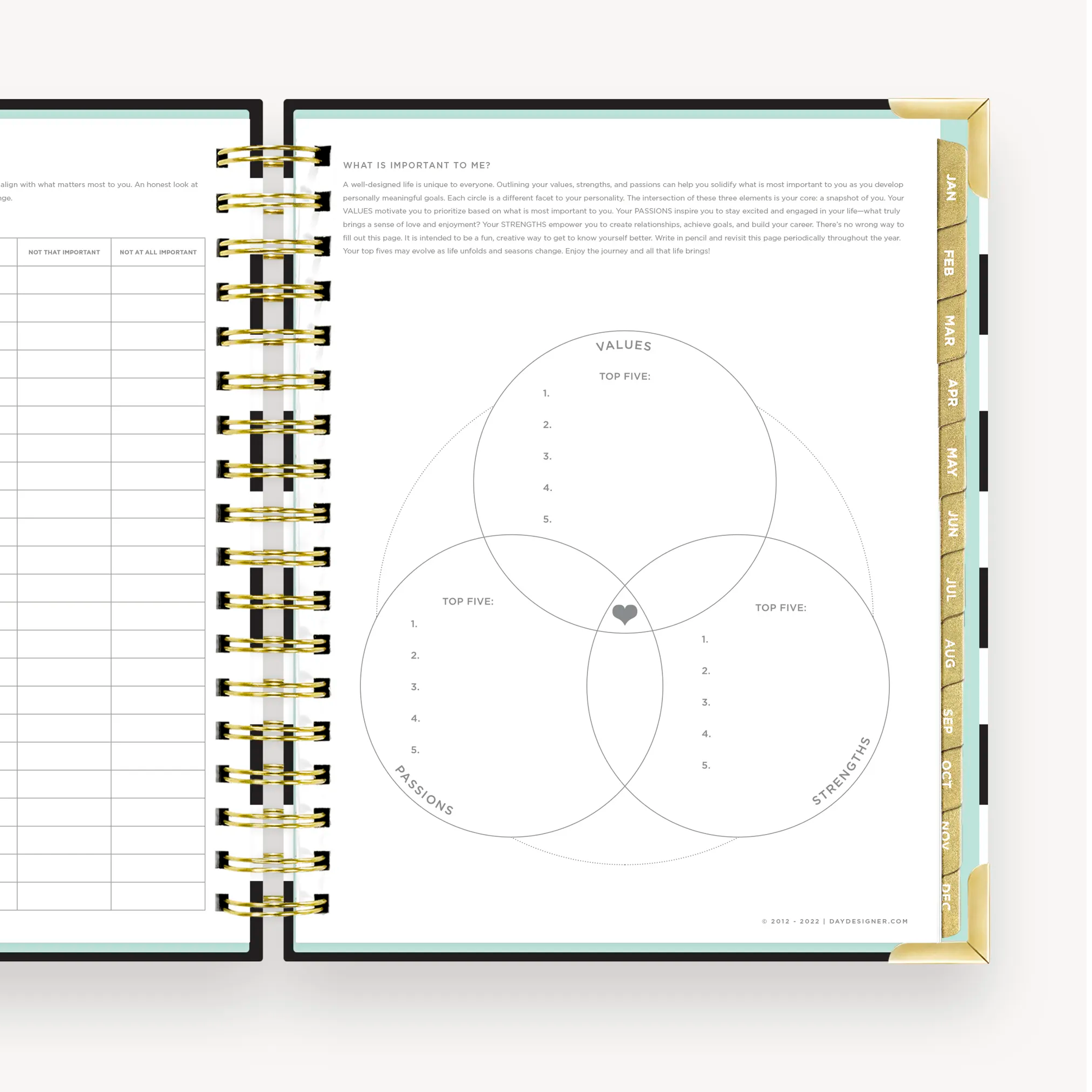 black and while planner open book showing goal setting page