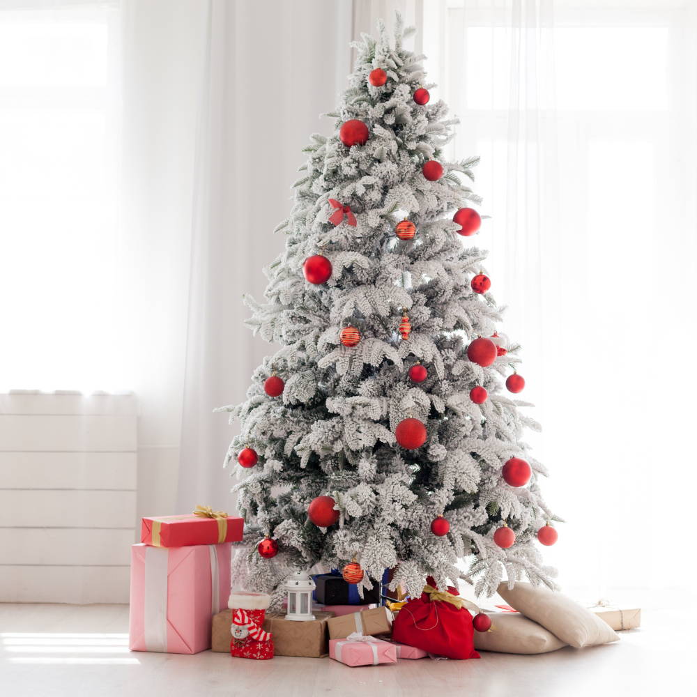 How beautiful is this flocked Christmas Tree decorated with