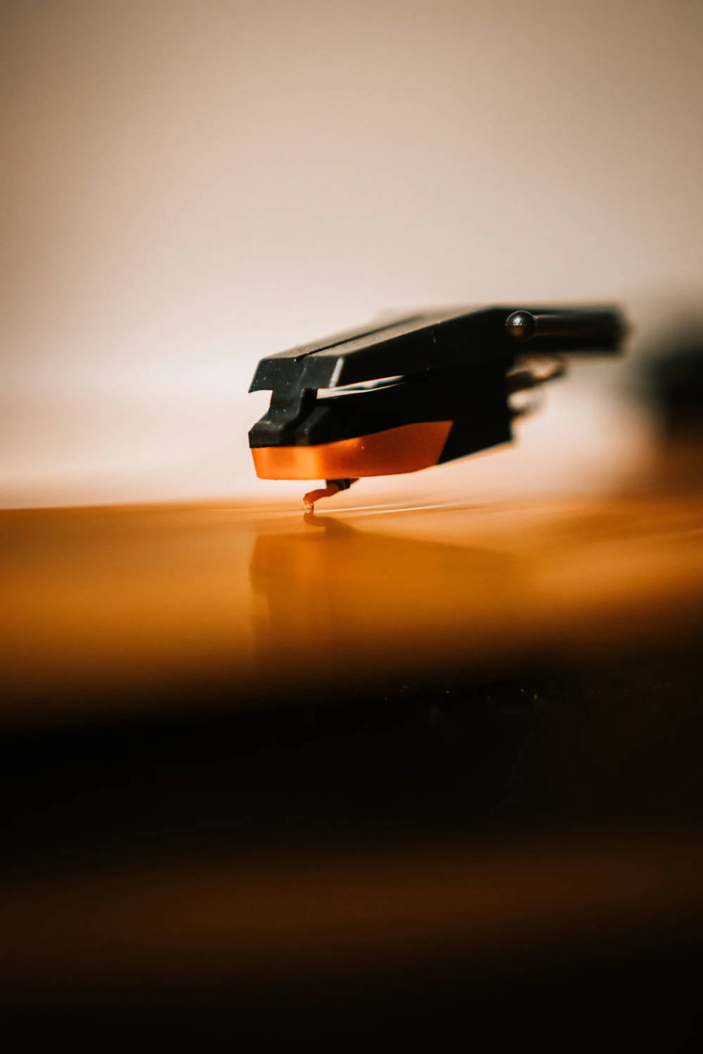 Needle on a record player on a spinning record