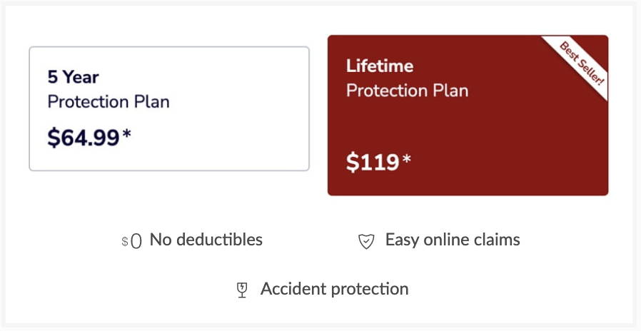 Five year or lifetime protection plans available.