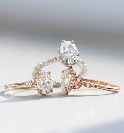 oval diamond rings in yellow, rose gold