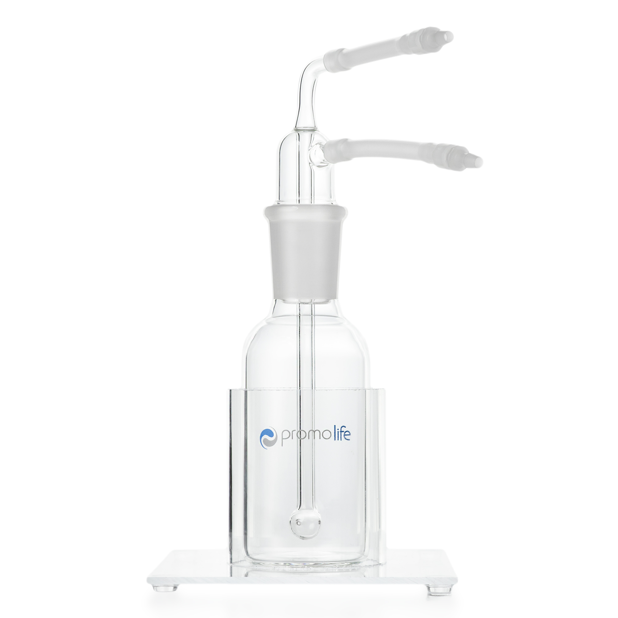 Laboratory glassware with two tubes, mounted on a clear base.