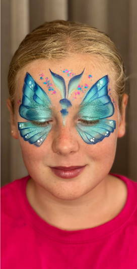 blue butterfly face paint mask by Lorna Nickels