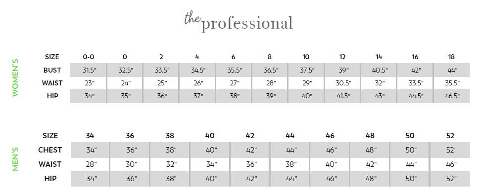 The Professional White Coat Size Chart