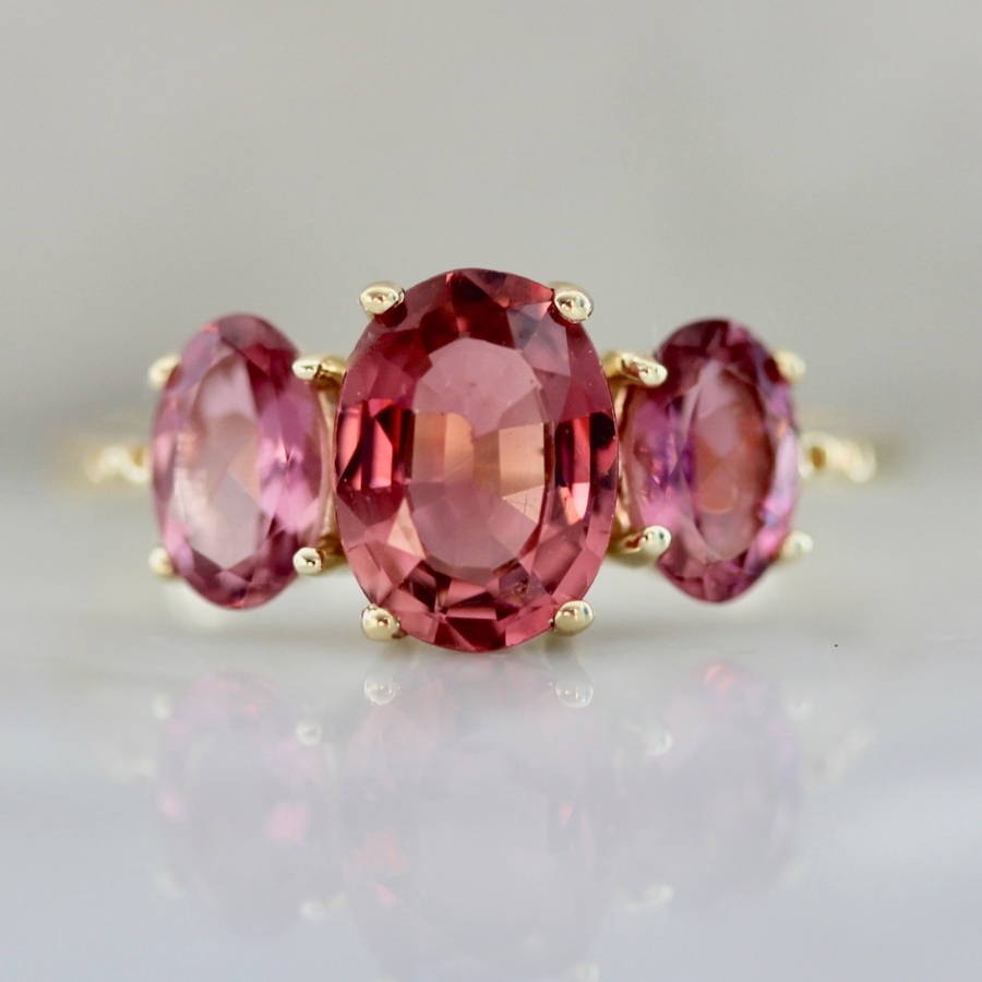 Three Stone Pink Tourmaline Ring