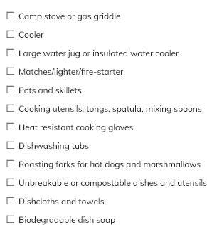 camp kitchen pack list