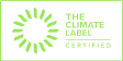 The Climate Label Certified logo in green and white.