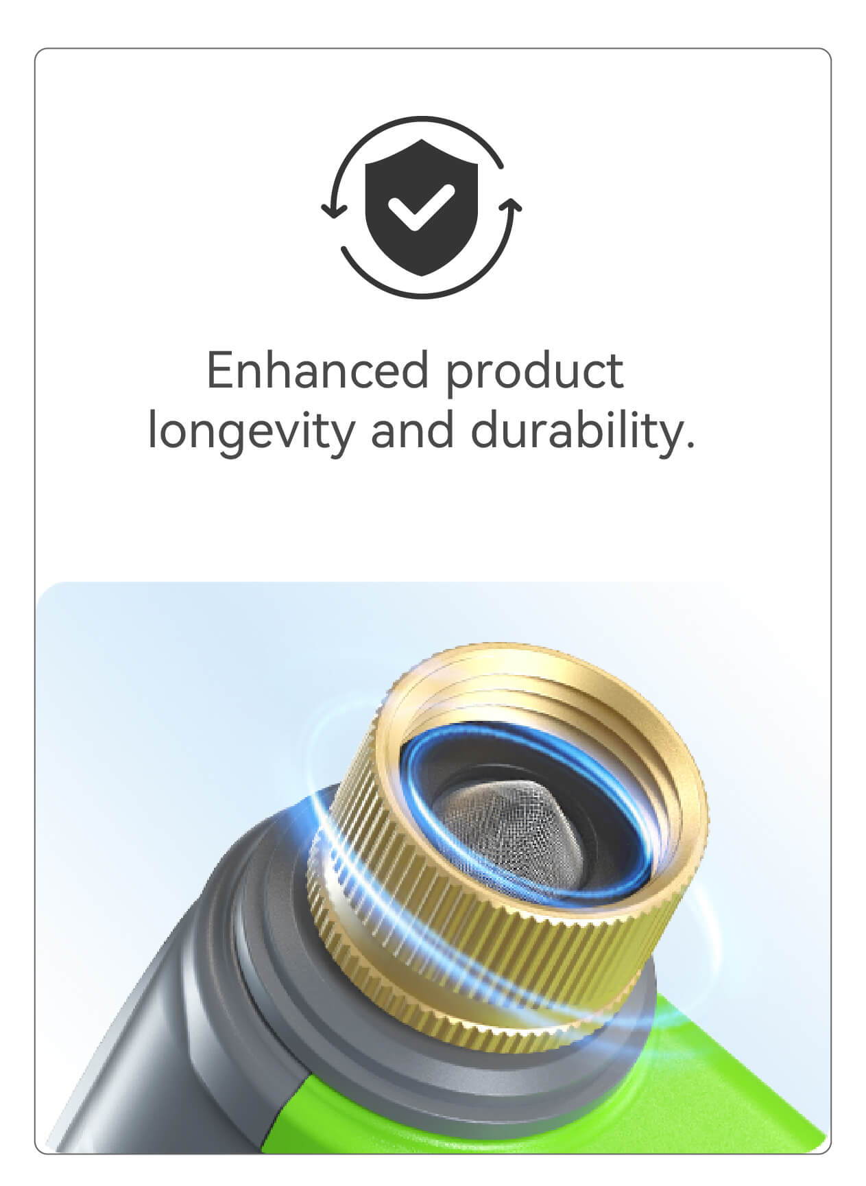 Close-up of a product connector emphasizing longevity and durability.
