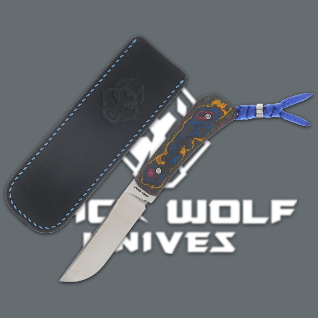 Knife with sheath, featuring the brand 