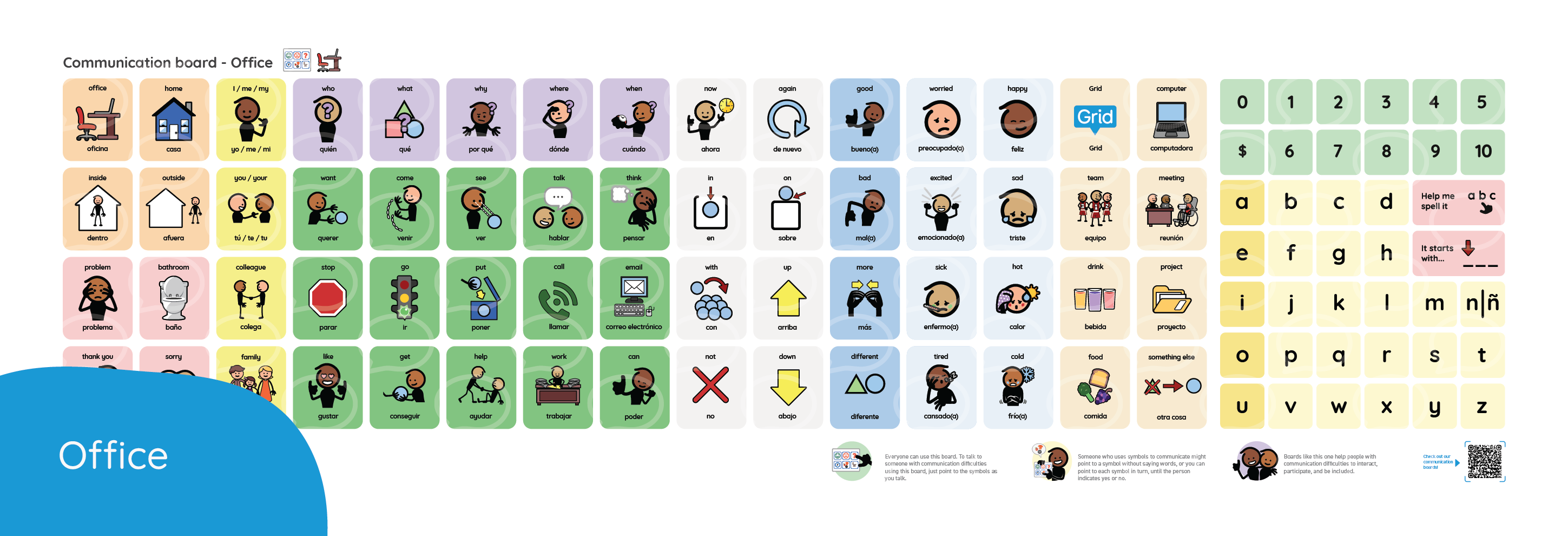A chart of office-related icons and their meanings.