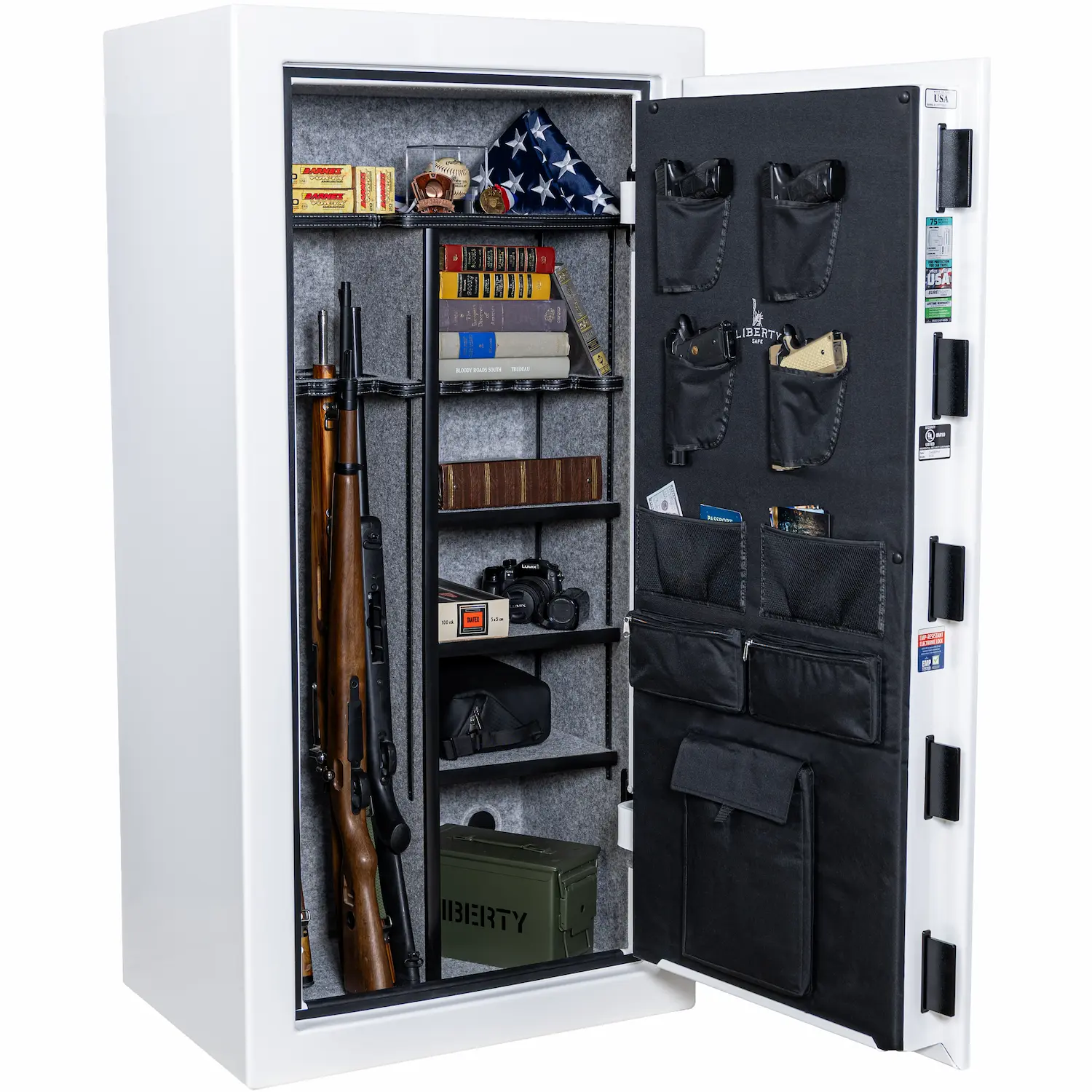 Liberty Safe's limited-edition 250th Commemorative USA 30 in Reflective White featuring exclusive patriotic artwork