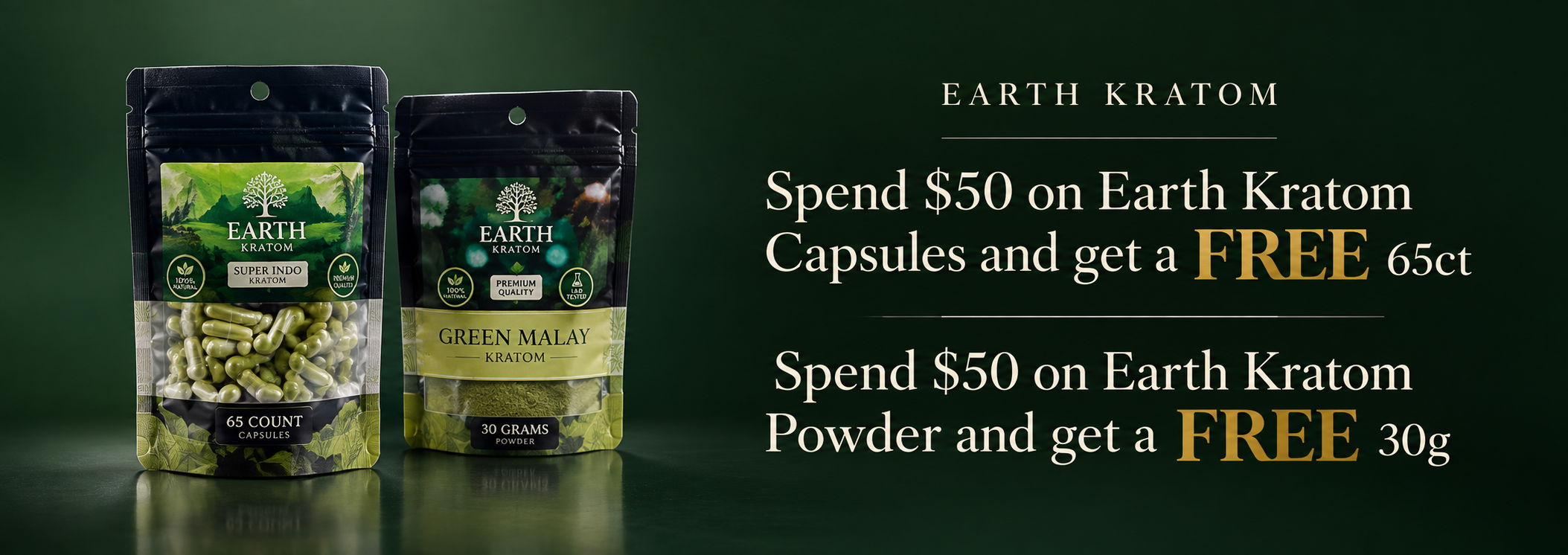 Promotional image for Earth Kratom products and free offers.