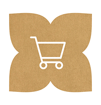 Brown paper design with a shopping cart icon in the center.
