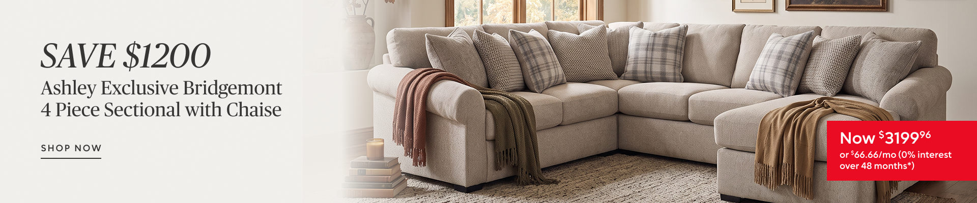 Ashley Exclusive Bridgemont 4 PIece Sectional with Chaise Now $3199.96 Save $1200