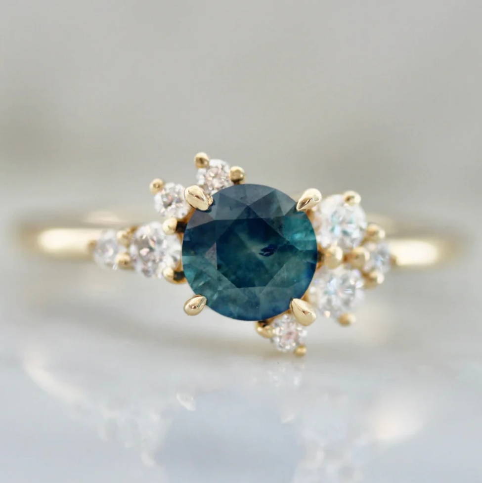 blue opalescent asymmetrical sapphire ring