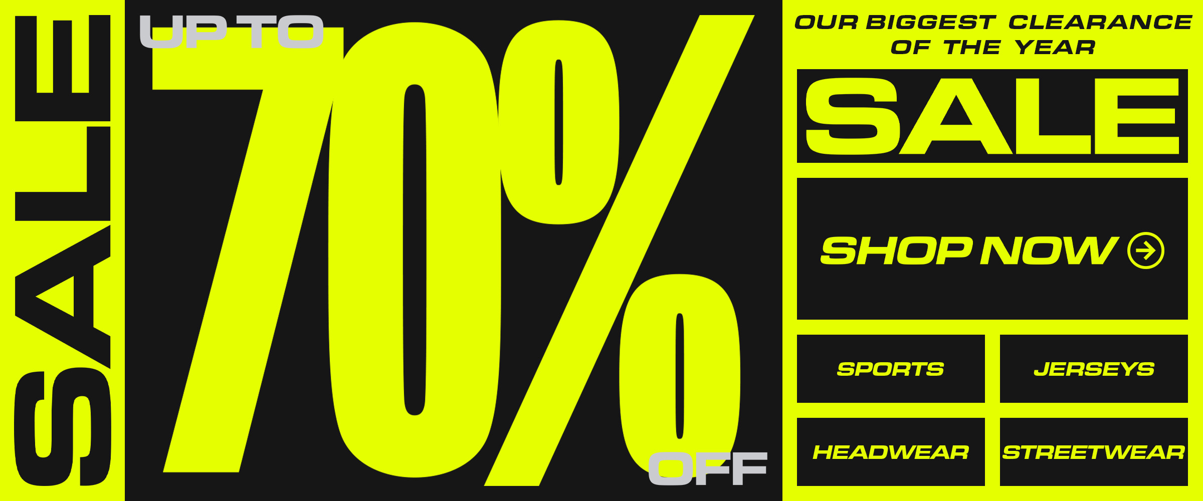 70% off sale, biggest clearance of the year, shop now.