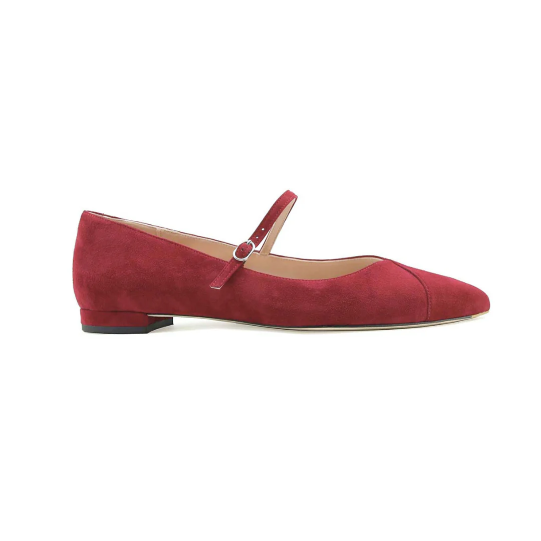 ALLY Shoes Mary Jane Flat in Gutsy Garnet Suede.