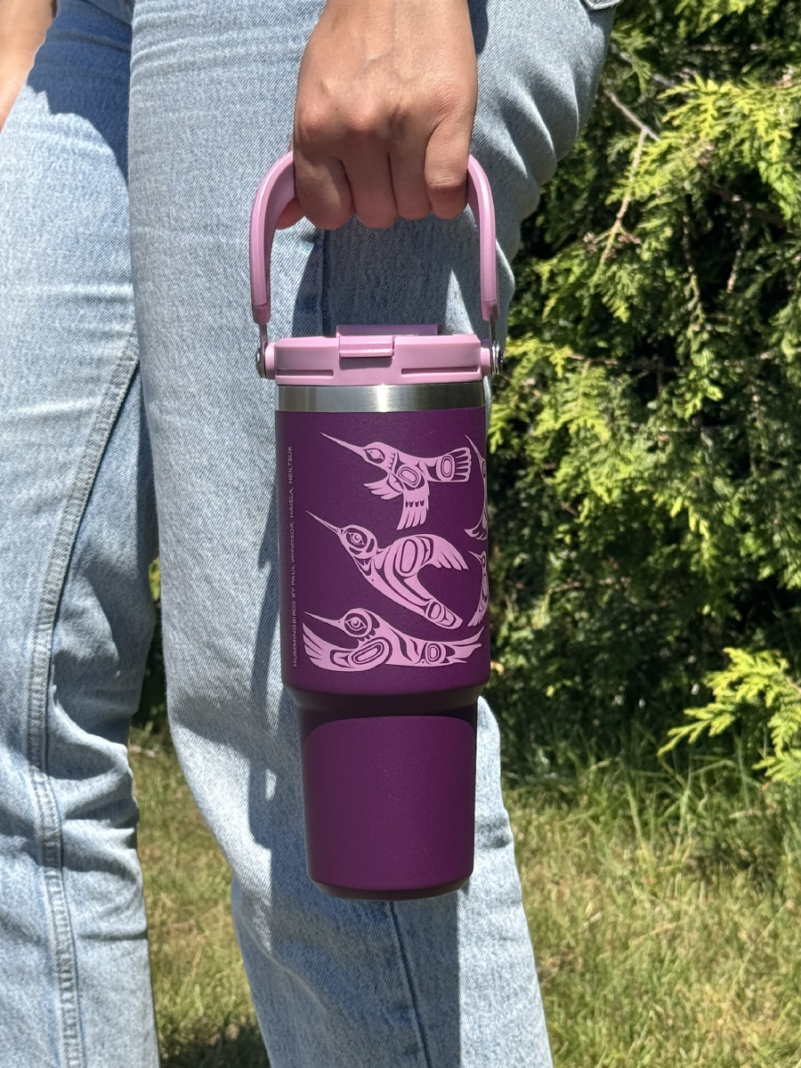 Easy-carry insulated tumblers featuring Indigenous artwork