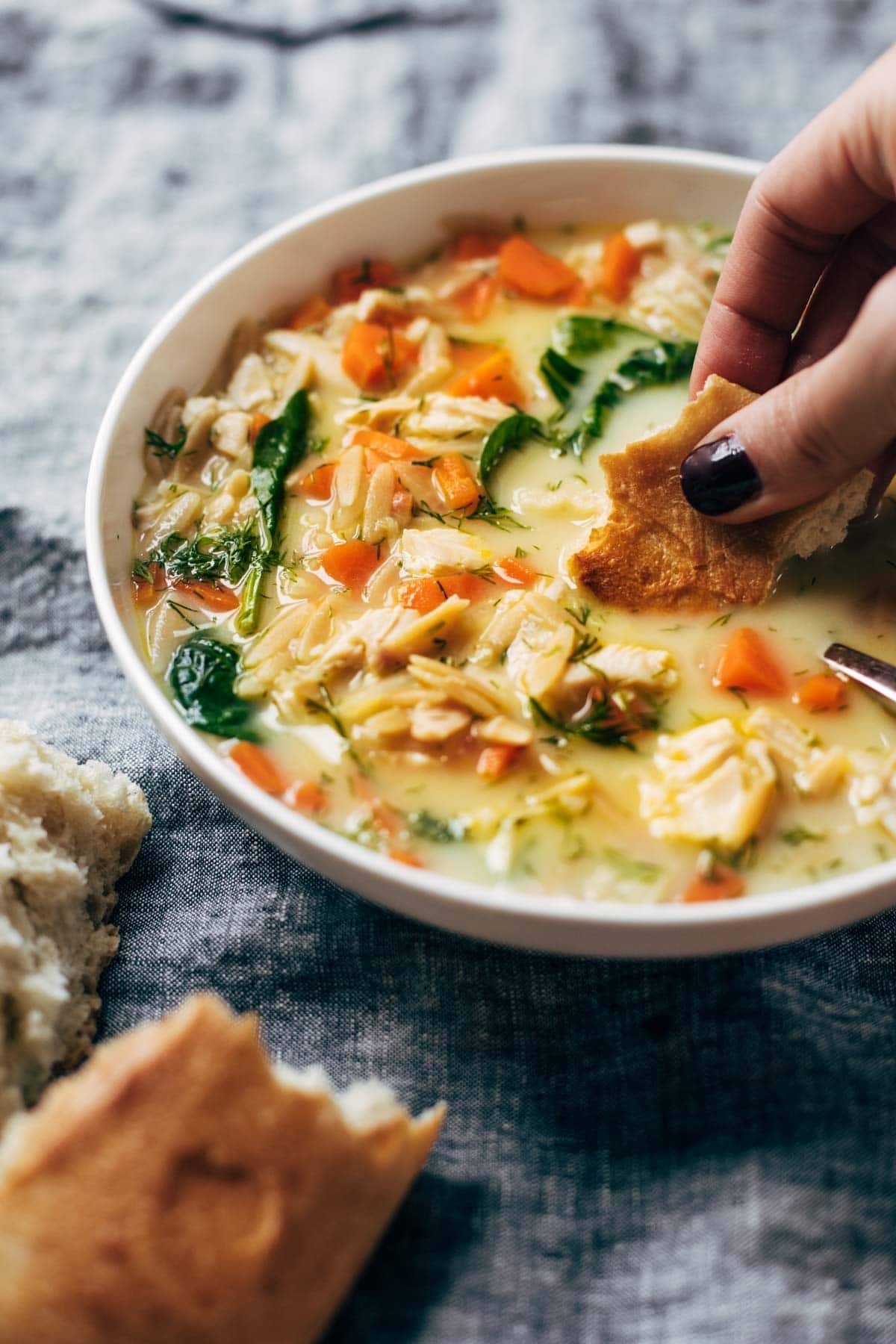 A lemony chicken and vegetable soup.