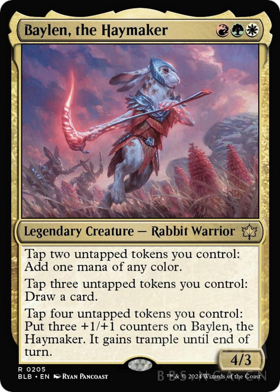 A rabbit warrior holding a sword in a fantastical landscape.