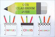 Our Classroom Jobs Black, White & Stylish Brights Classroom  Management bulletin board