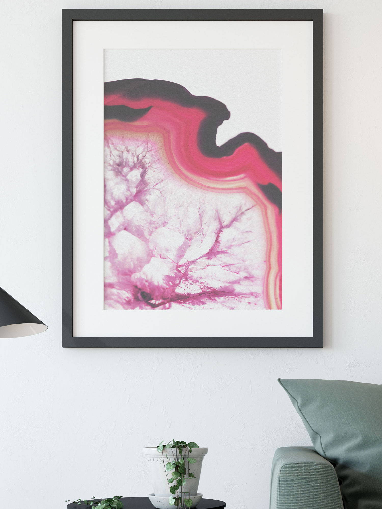 Geode wall art print in pink