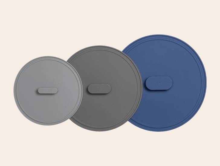 All three Misen Universal Silicone Lids seen from above, side-by-side and slightly overlapping.