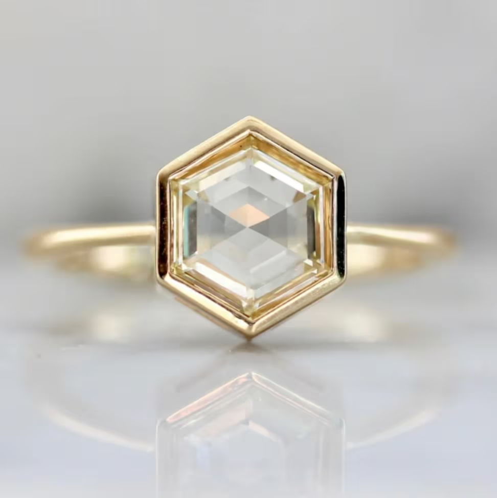 hexagon champagne diamond ring