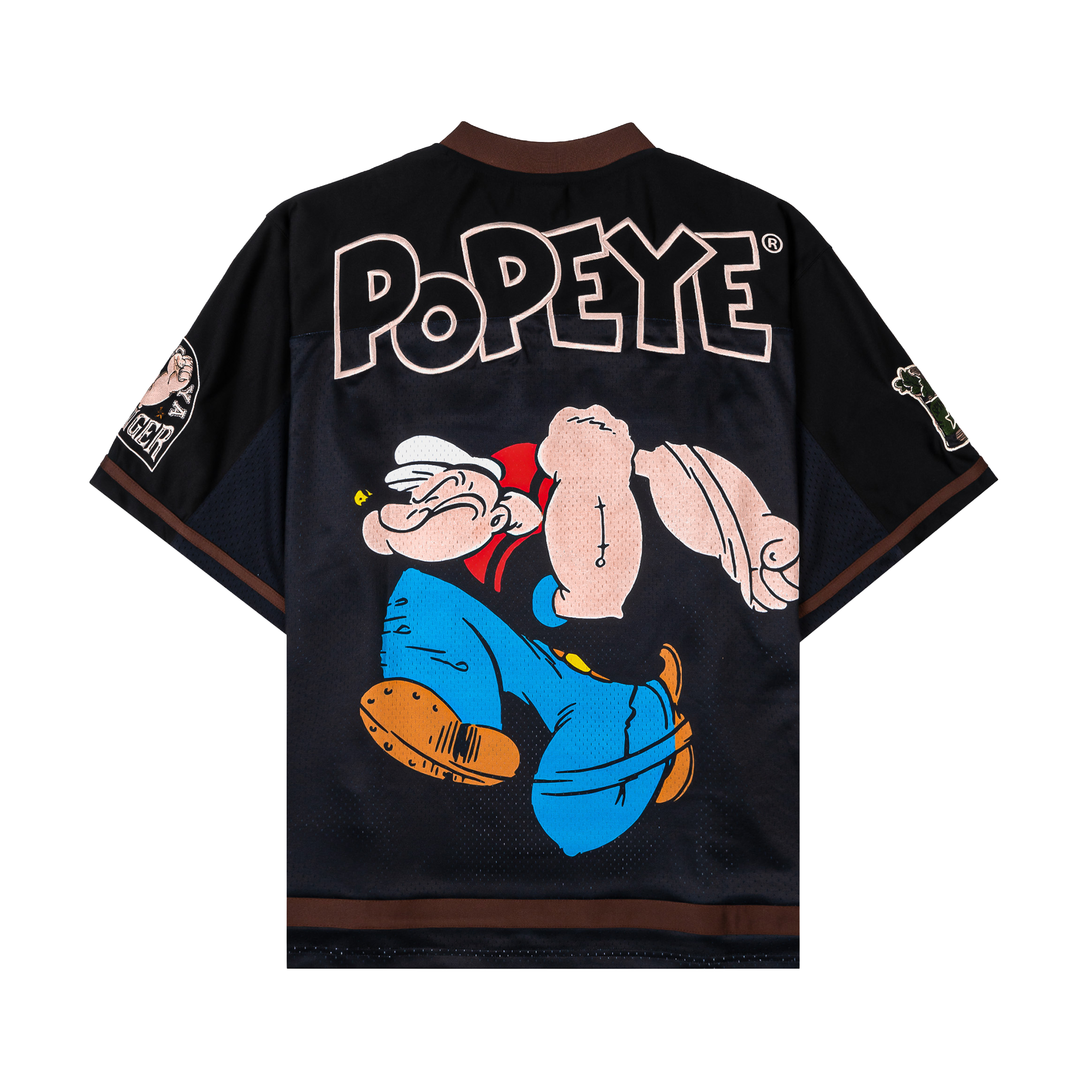 Black jersey featuring Popeye with the text 