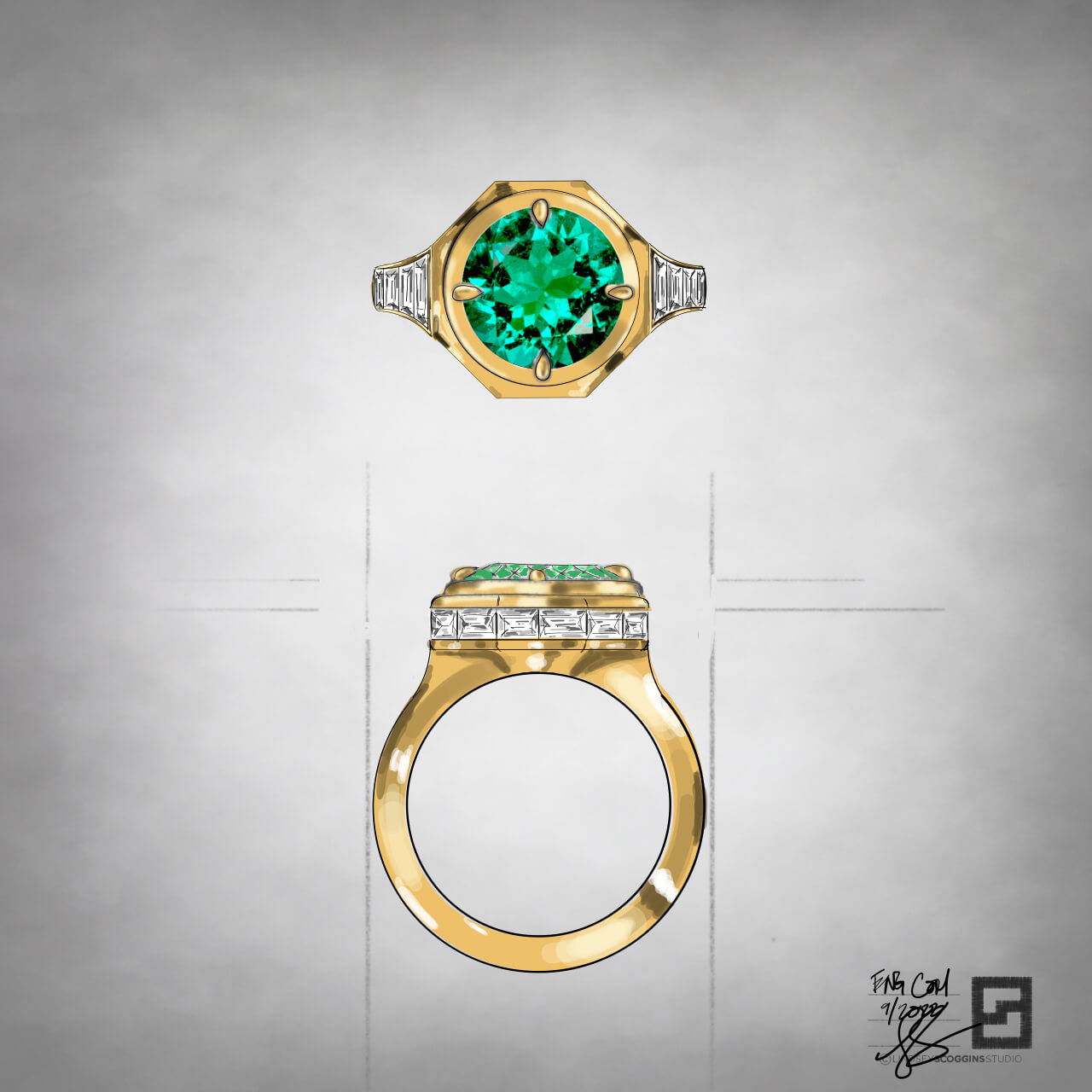 bezel-set-emerald-engagement-ring