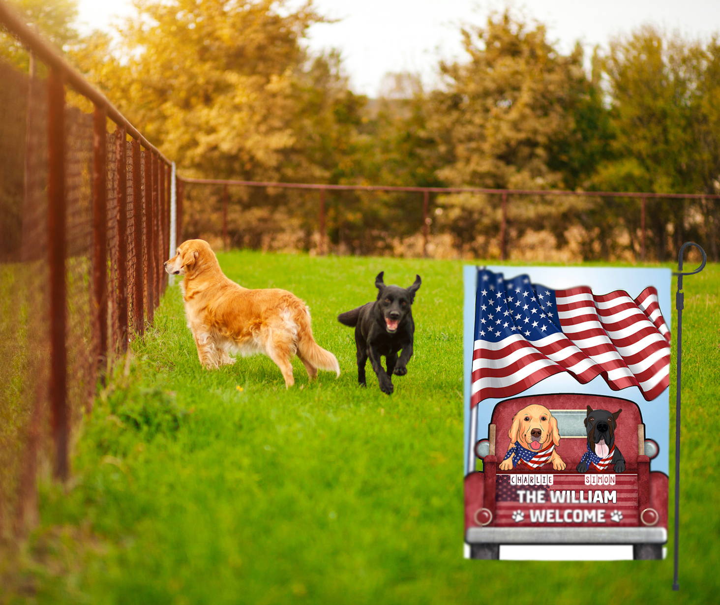 personalized dog flag backyard