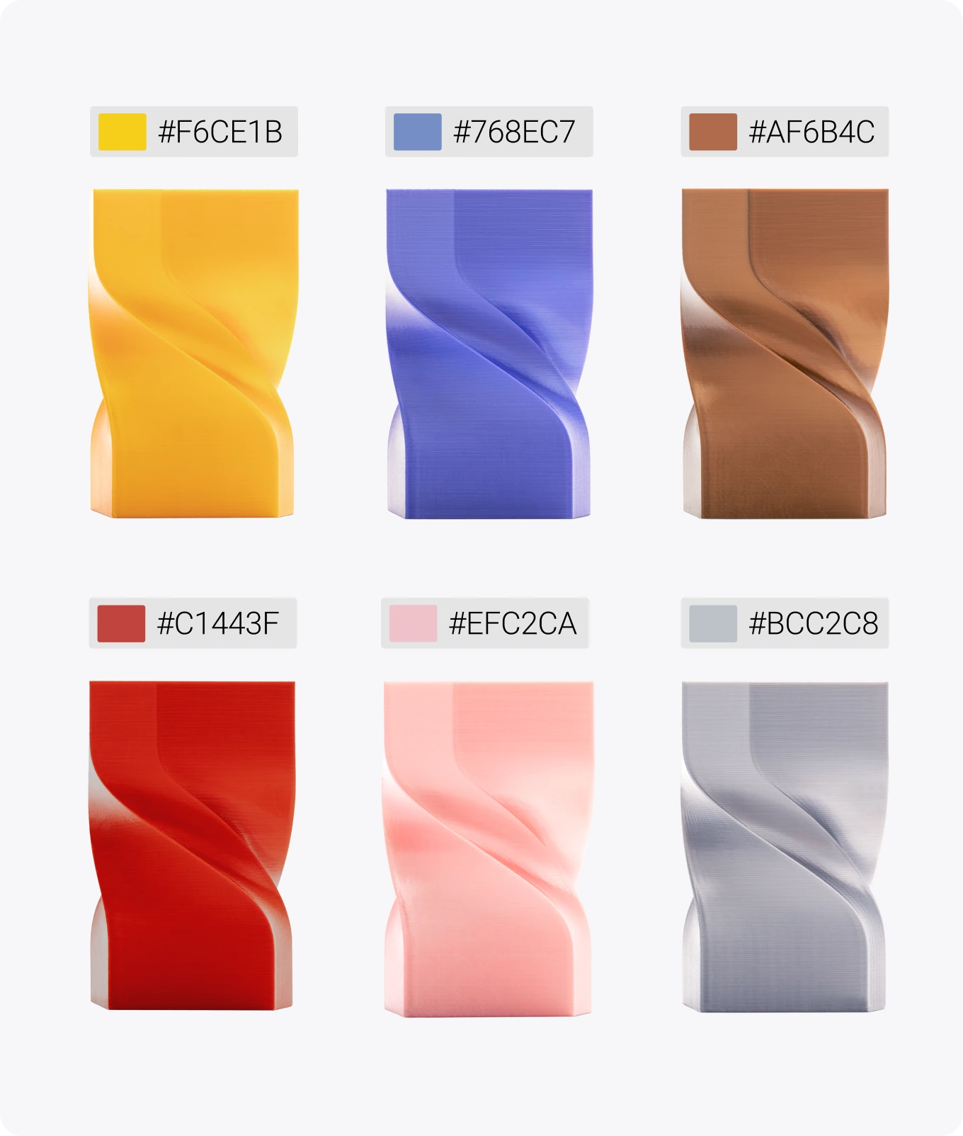 Color swatches in various shades with hex codes displayed above each.