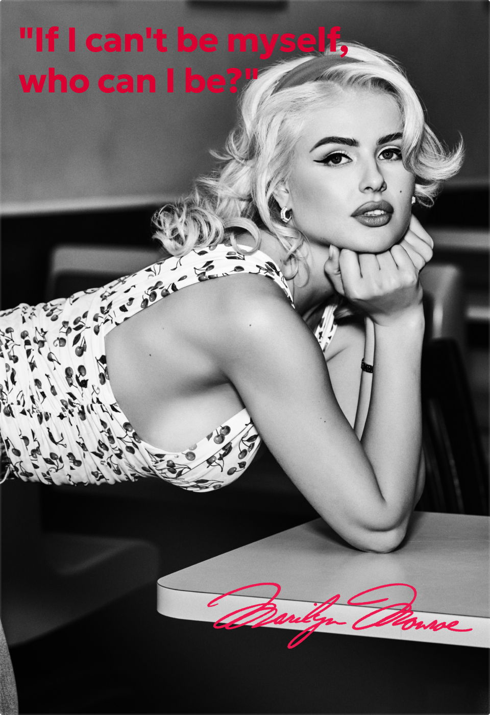 Black and white image of a woman in the latest GUESS x Marilyn Monroe Collection