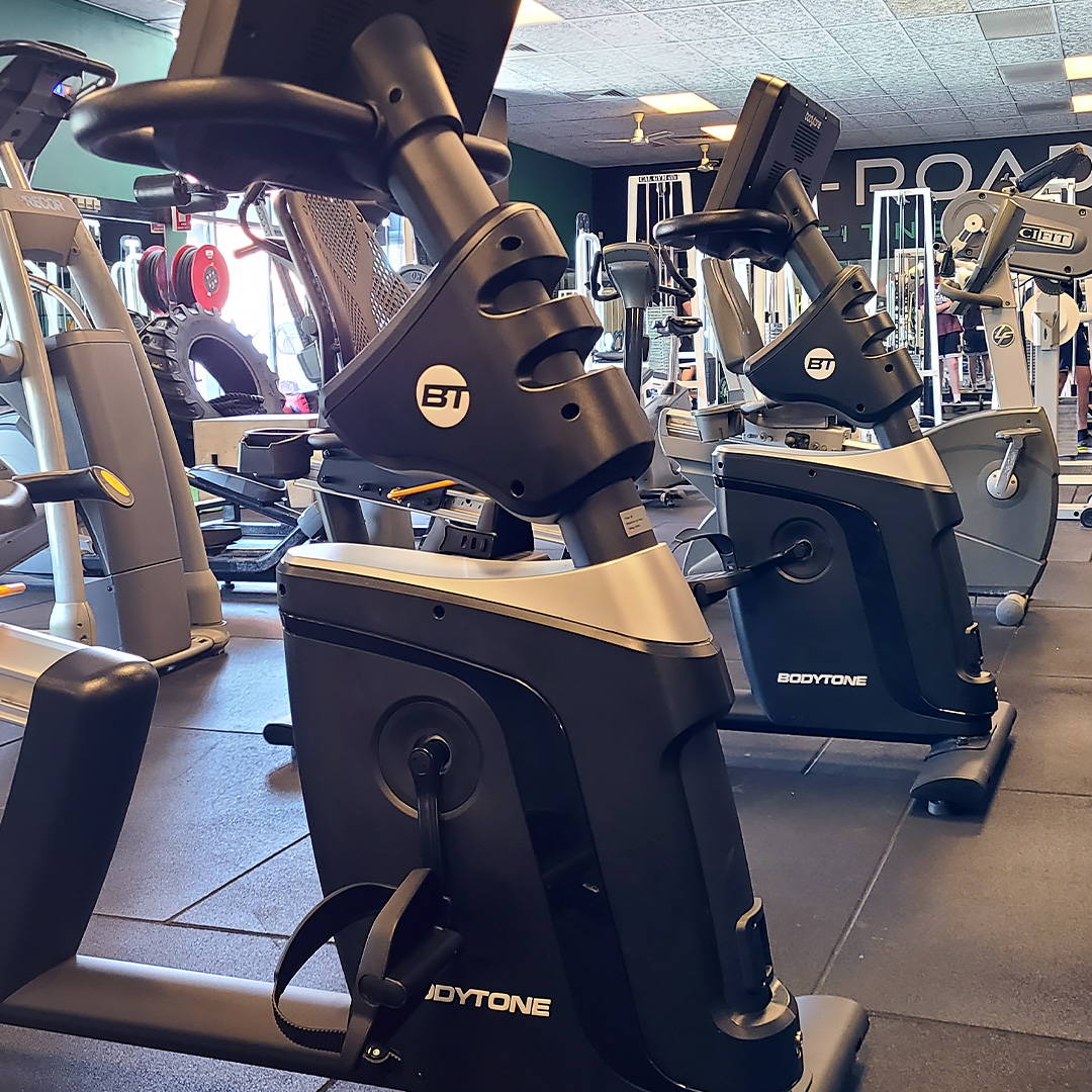 Commercial gym fit-out spotlighting Bodytone recumbent bikes, boasting ergonomic seating and intuitive control panels.