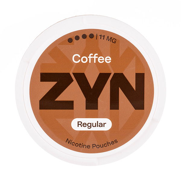 ZYN nicotine pouch with coffee flavor, regular strength, 11 mg.
