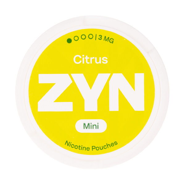 Citrus ZYN Mini nicotine pouches packaging in yellow and white.