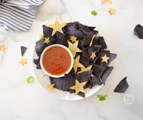 salsa with blue chips and stars