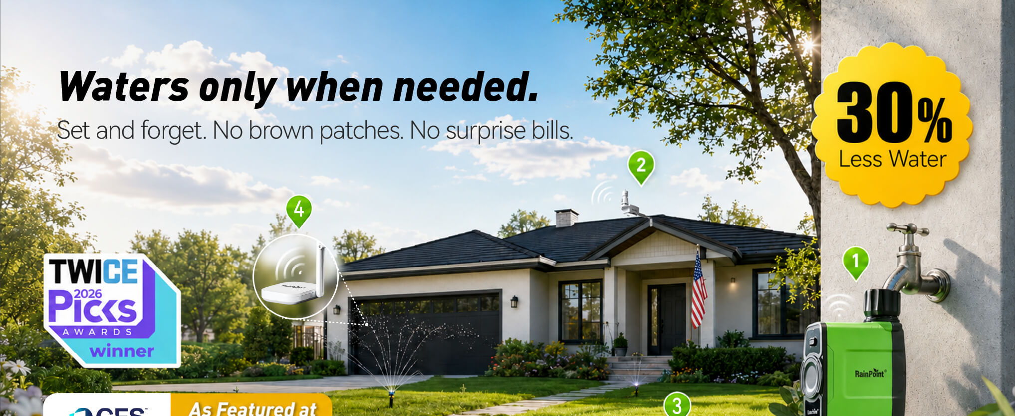 Waters only when needed. Set and forget. No brown patches. No surprise bills.